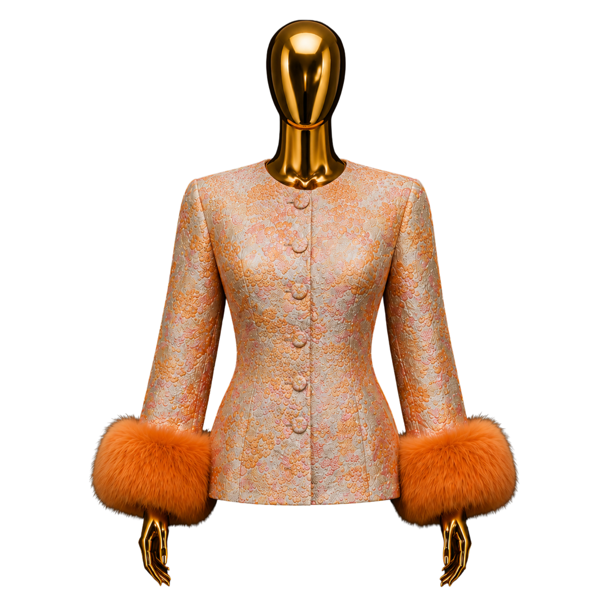 Koko La Lux Aurelia Orange-Cuff Tweed Blazer