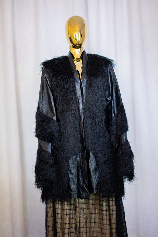 Leather trim statement coat