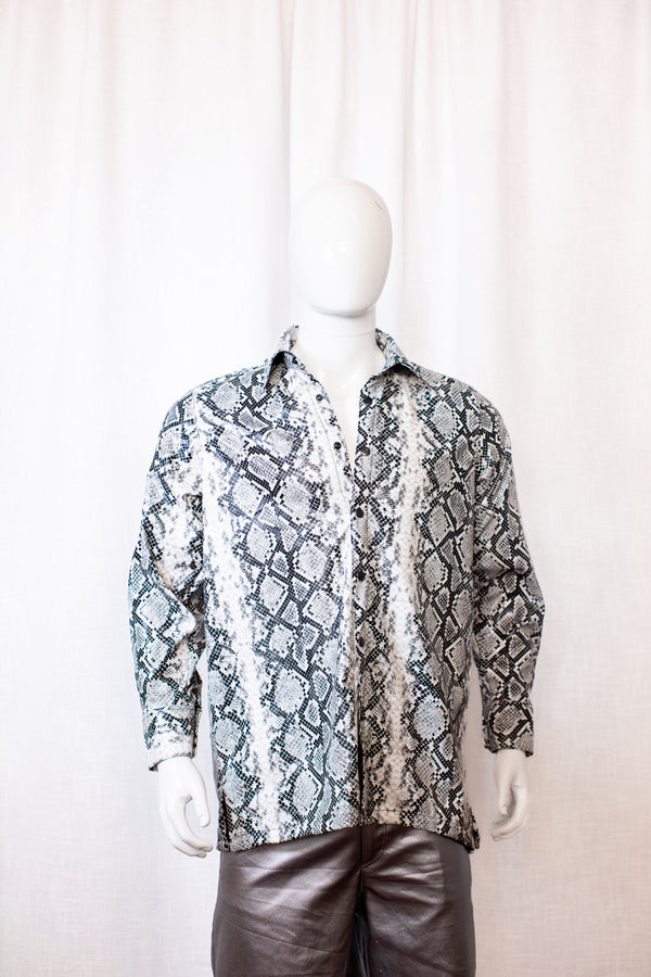 Snake print button-up shirt